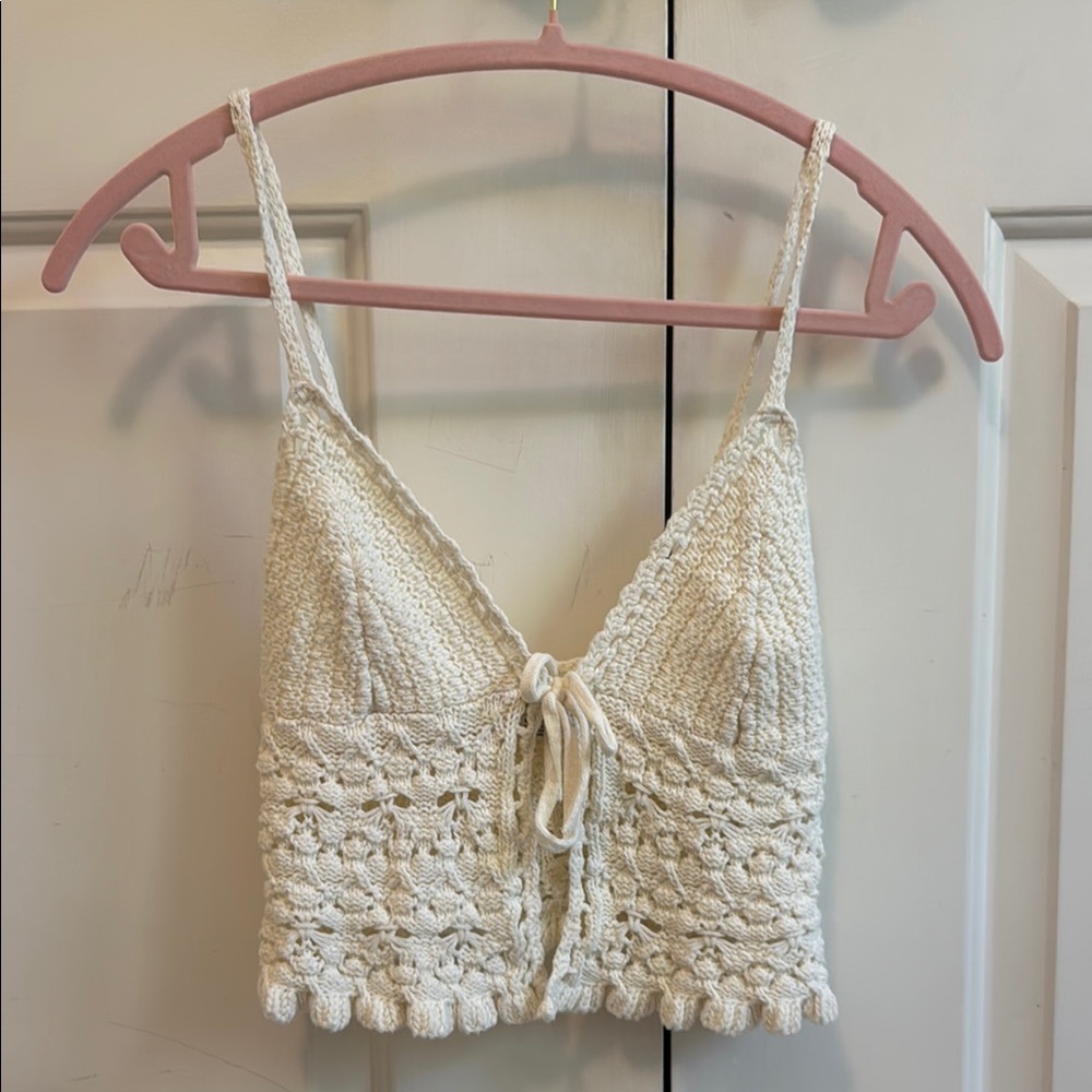 American Eagle Outfitters Cream Tie Front Crop Camisole